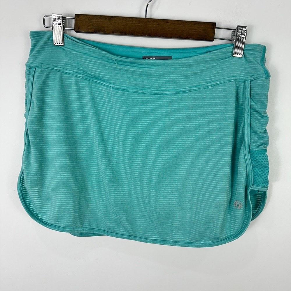 Lija Skort Women Large Teal Striped Athletic Tennis Golf Skirt Side Pocket